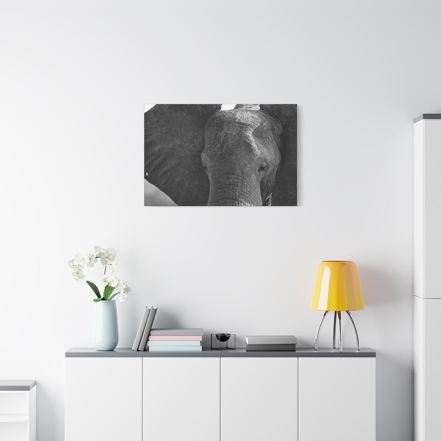π The Presence β Black & White Elephant Face Portrait Canvas Print