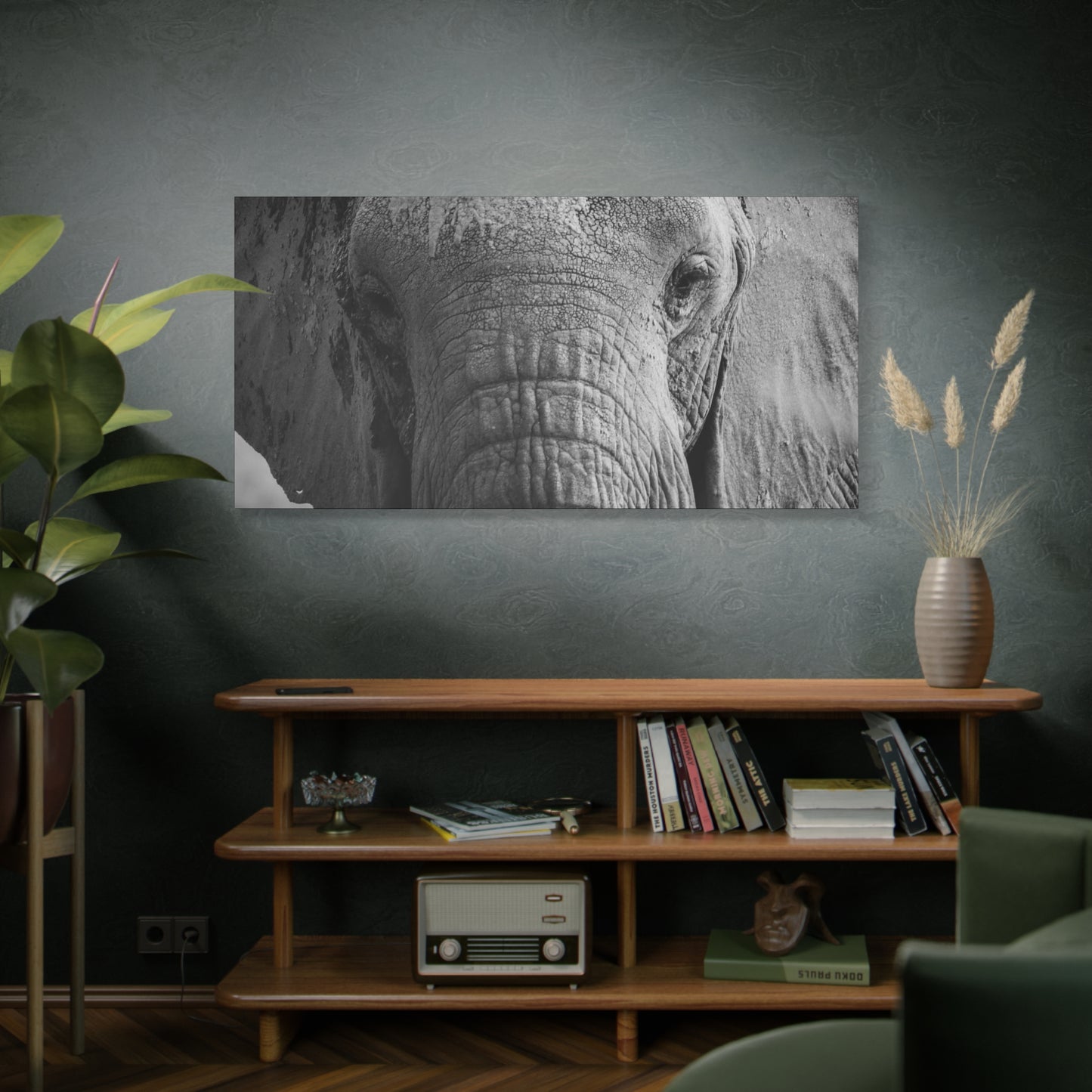 "The Look" – Black & White Elephant Canvas Print