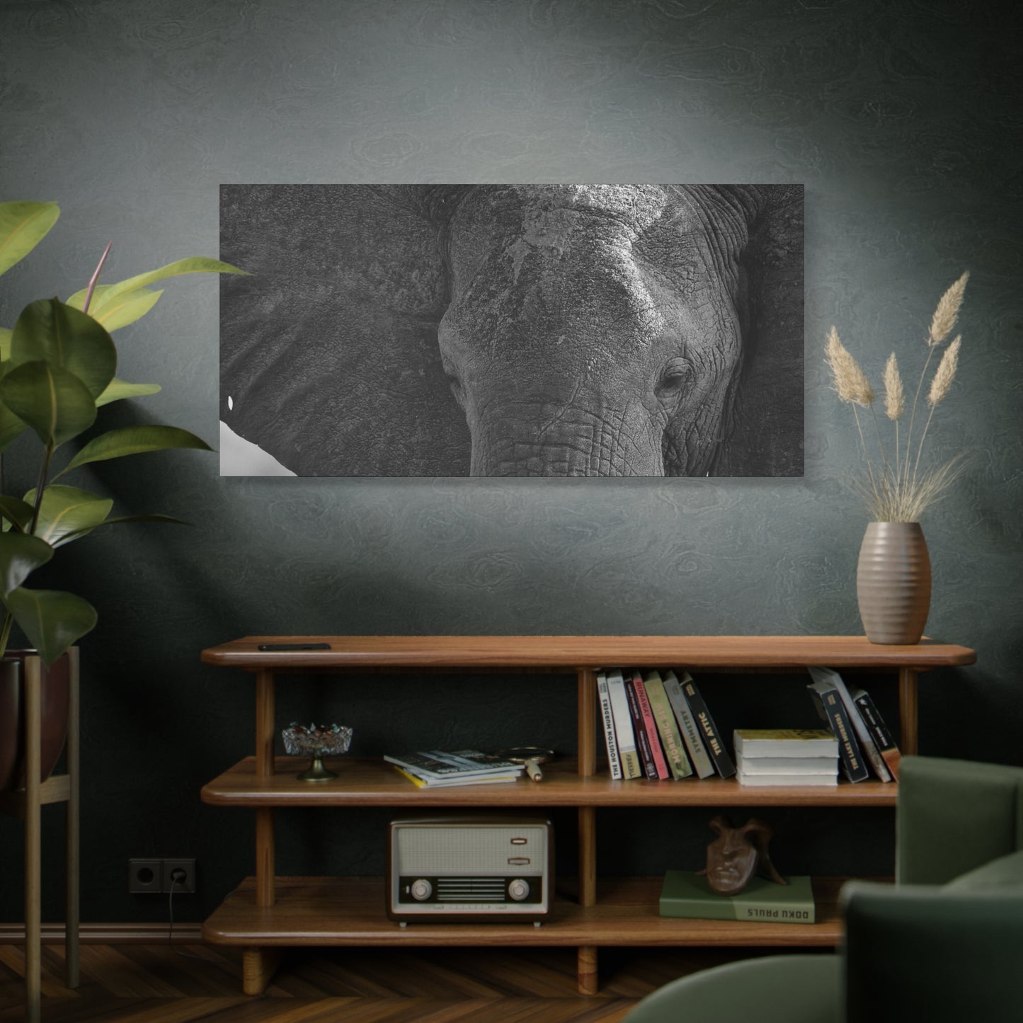 π The Presence β Black & White Elephant Face Portrait Canvas Print