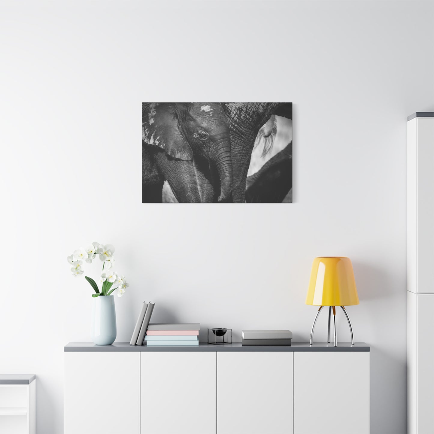 "Side by Side" – Black & White Elephant Canvas Print