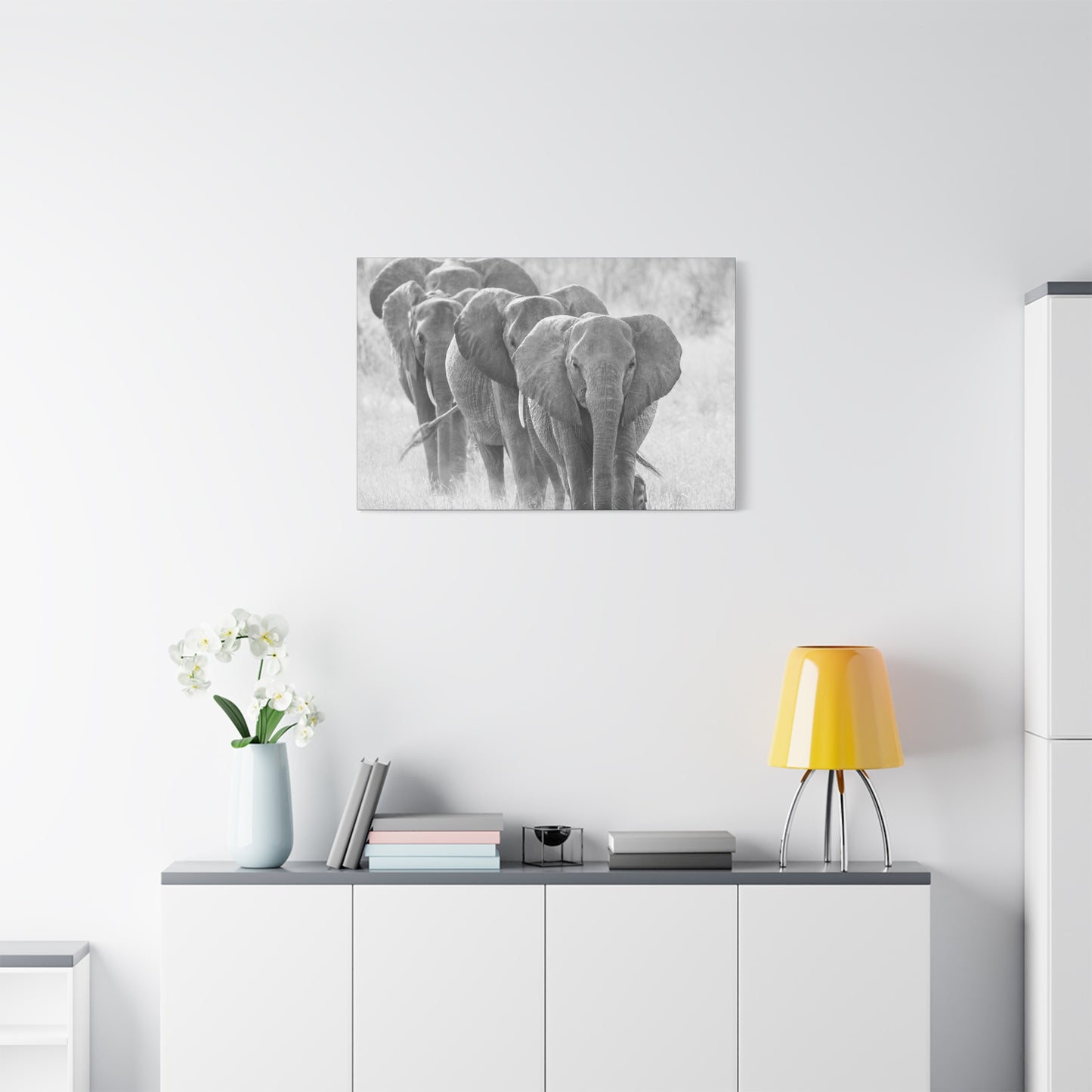 🐘 March of the Elephants – Black & White Canvas Print