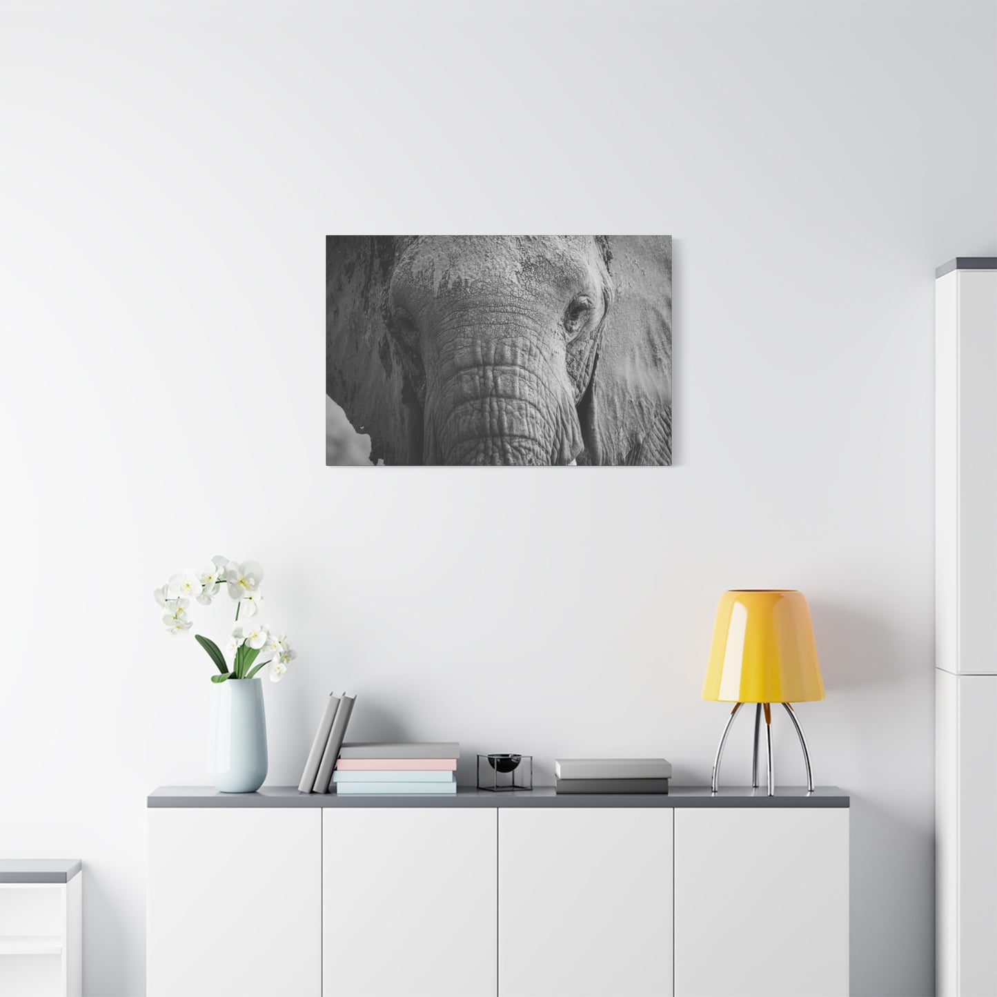 "The Look" – Black & White Elephant Canvas Print