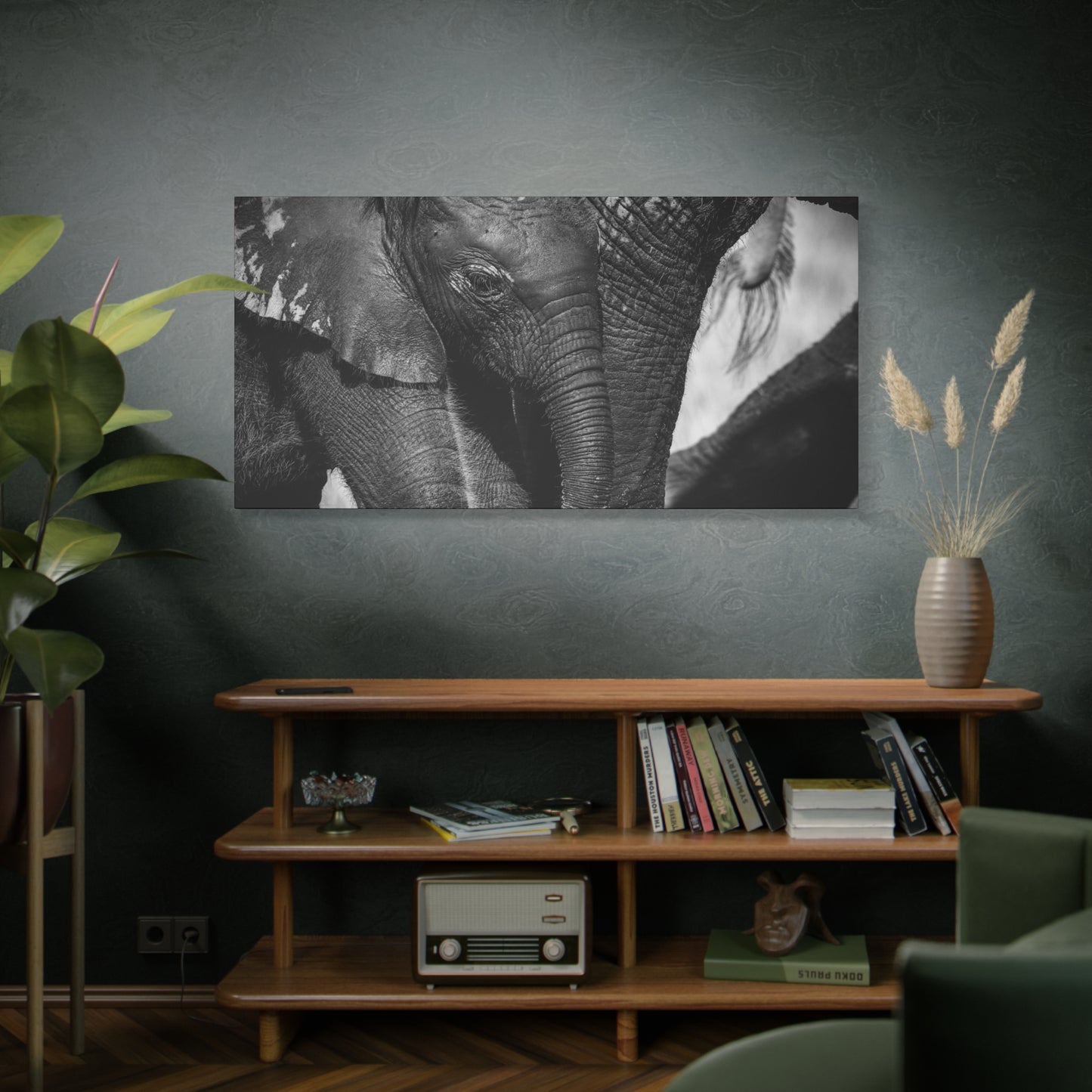 "Side by Side" – Black & White Elephant Canvas Print